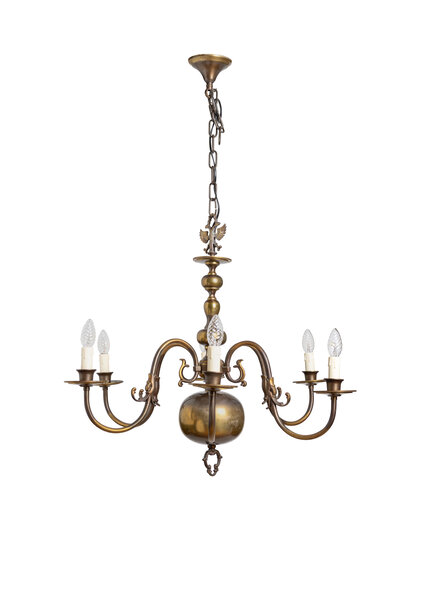 Old Hanging Lamp, Brown Ball Chandelier with Eagle, 1940s