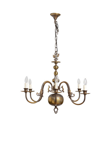 Old chandelier, 6 arms, burnished