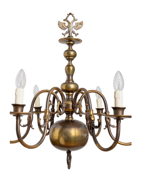 Oude kroonluchter, 6 armen, gebruineerd