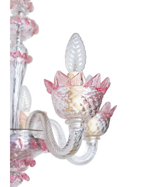 Kleine Venetiaanse kroonluchter, roze glas