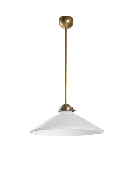 Hanging lamp, copper pendant with white glass shade