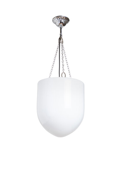 Vintage Hanglamp, Wit Glazen Mand, Jaren 50