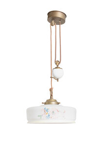 Hanging Lamp on Porcelain Pull Pendant, White Glass
