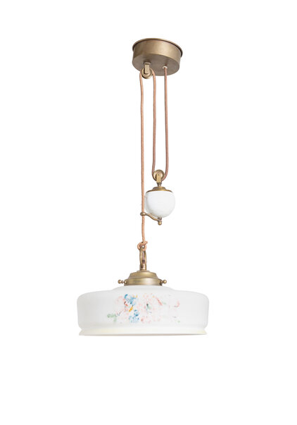 Hanglamp aan Porseleinen Trekpendel, Wit Glas