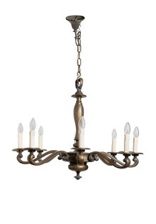 Zware Bronzen Kroonluchter met 8 Armen, Gebruineerd