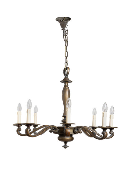 Heavy Bronze Chandelier with 8 Arms, Burnished