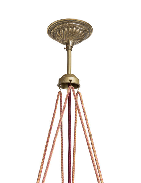 Old hanging lamp, frosted glass bowl on rope