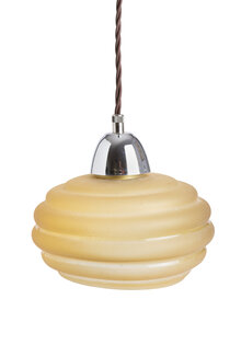 Small Hanging Lamp, Ocher Colored Glass on Brown Cord