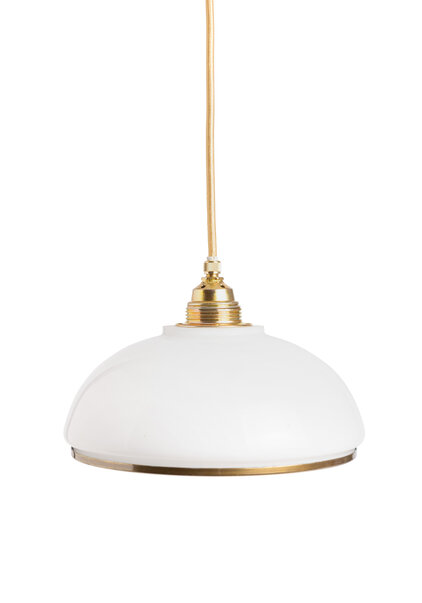 Witte Hanglamp, Halve Bol, Goudkleurige Rand