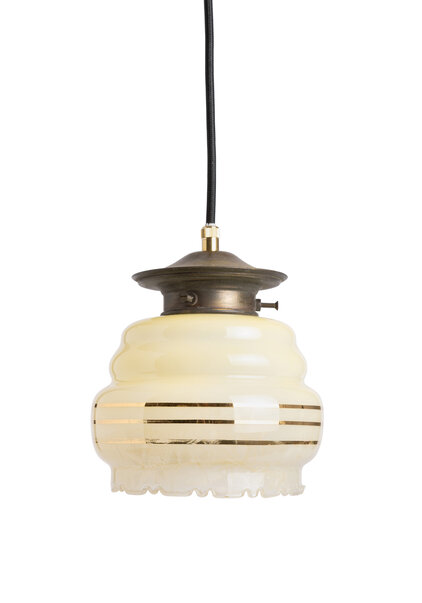 Yellow Glass Pendant Lamp with Gold Rings