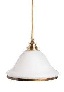 White Hanging Lamp, Glass Chalice, Brass Rim