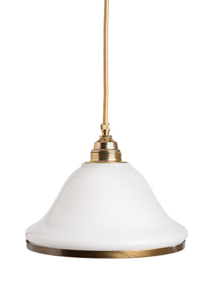 Witte Hanglamp, Glazen Kelk, Koperen Rand