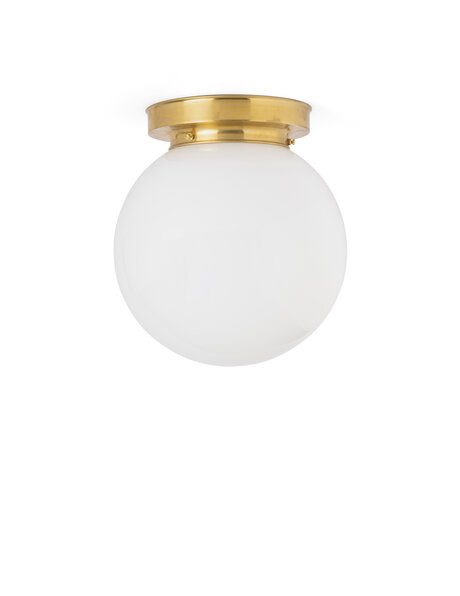 Strakke plafondlamp, wit glazen bol