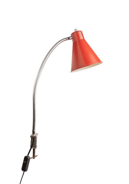 Vintage Bureaulamp, Klem Lamp, Rood