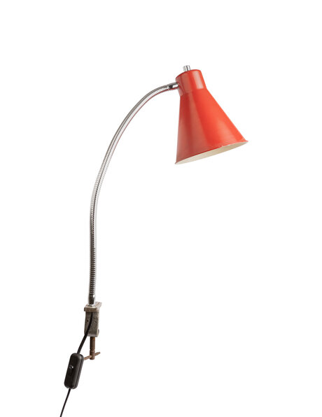 Industrial desk lamp, clamp lamp, red shade