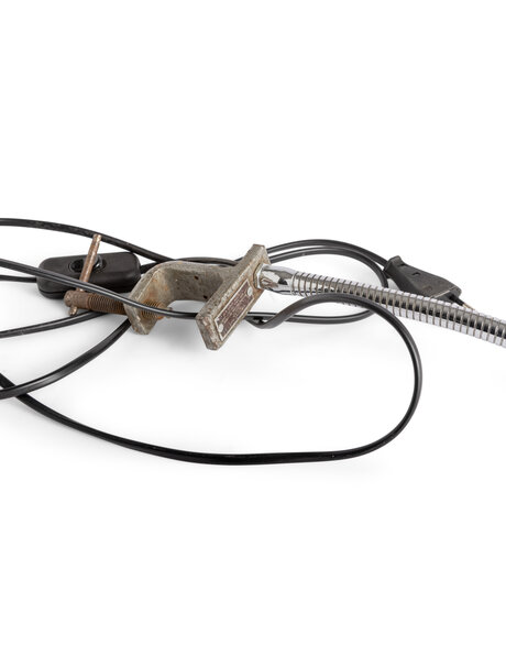 Industrial desk lamp, clamp lamp, red shade