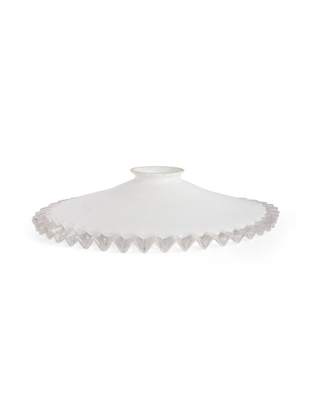 White glass shade, clear glass edge