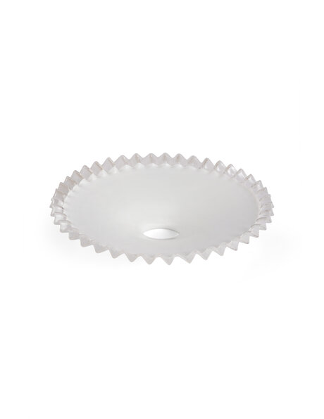 White glass shade, clear glass edge