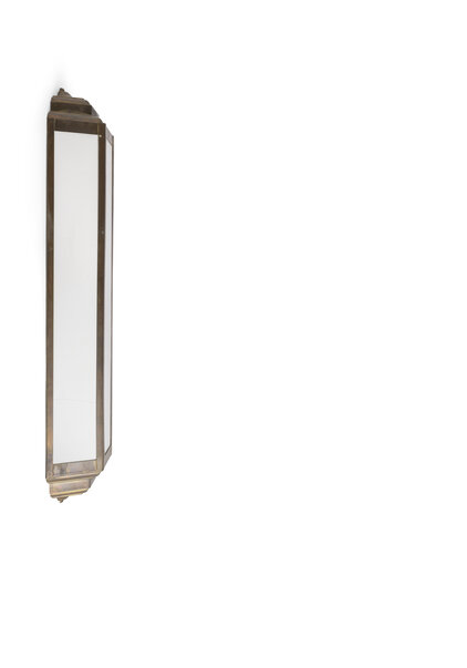 Art Deco Wall Lamp, Milky White Glass in Brown Brass Frame