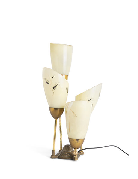 Frivolous table lamp, four light yellow glass shades
