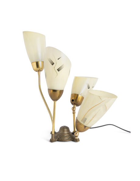 Frivolous table lamp, four light yellow glass shades