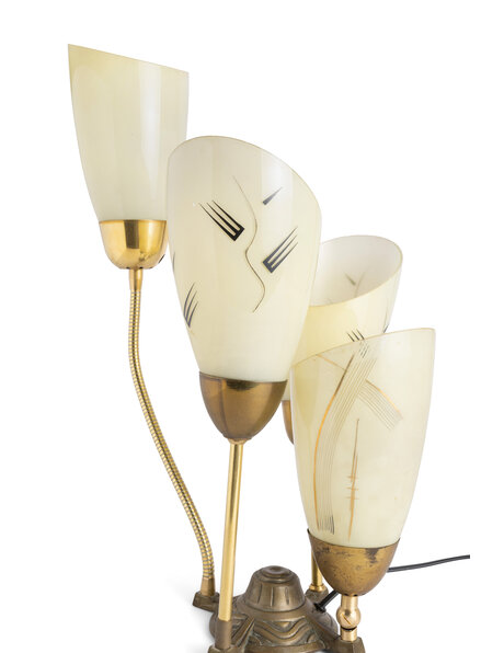 Frivolous table lamp, four light yellow glass shades