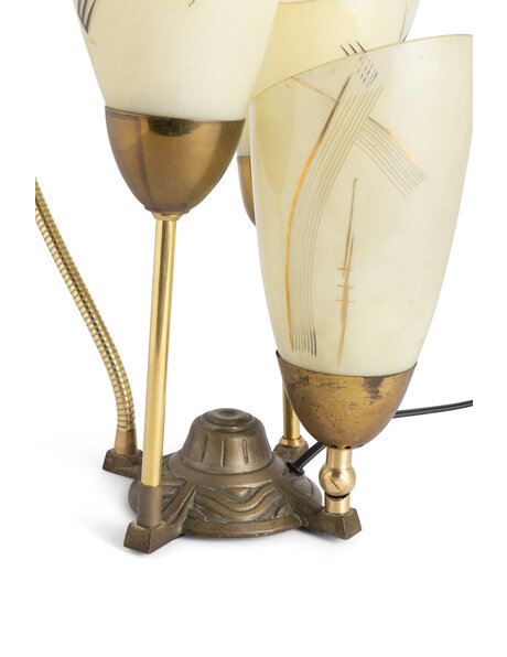 Frivolous table lamp, four light yellow glass shades