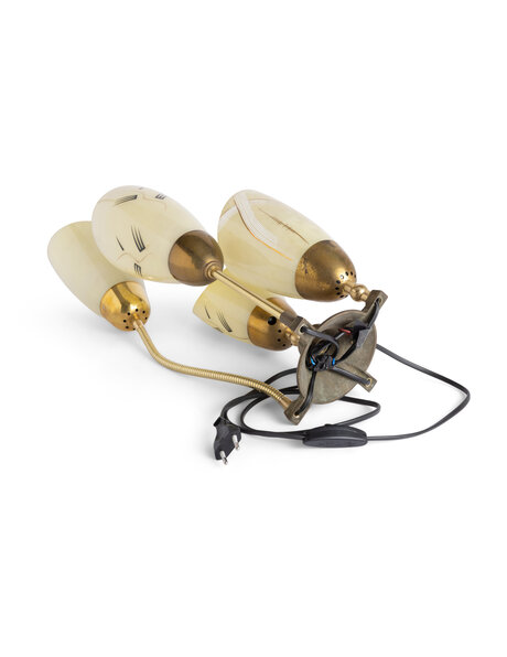 Frivolous table lamp, four light yellow glass shades