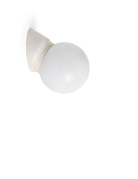 Vintage wandlamp, wit glas, schuin model