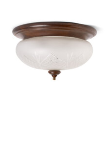 Cut Glass Ceiling Light on Wood Fixture