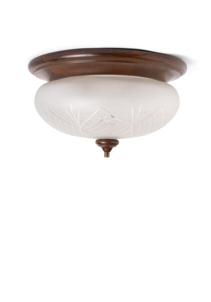 Cut Glass Ceiling Light on Wood Fixture