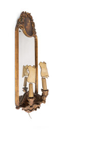 Klassieke Wandlamp, Hout met Prent, Jaren 30