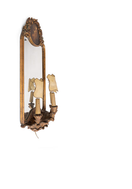 Klassieke Wandlamp, Hout met Prent, Jaren 30