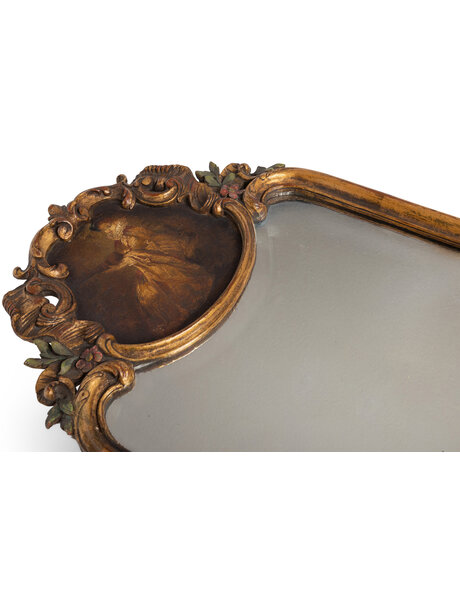 Large antique wall lamp, wood and glass