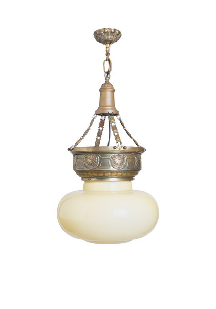 Classic Pendant Lamp, Yellow Glass, 1940s