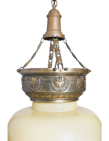 Mooie klassieke hanglamp, geel glas