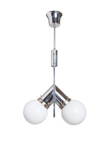 Art Deco Hanglamp, Witte Bolletjes, Chroom Armatuur