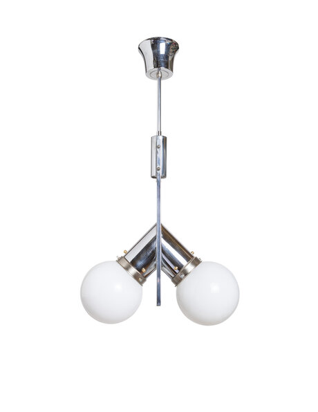 1930s pendant lamp, white glass and chrome