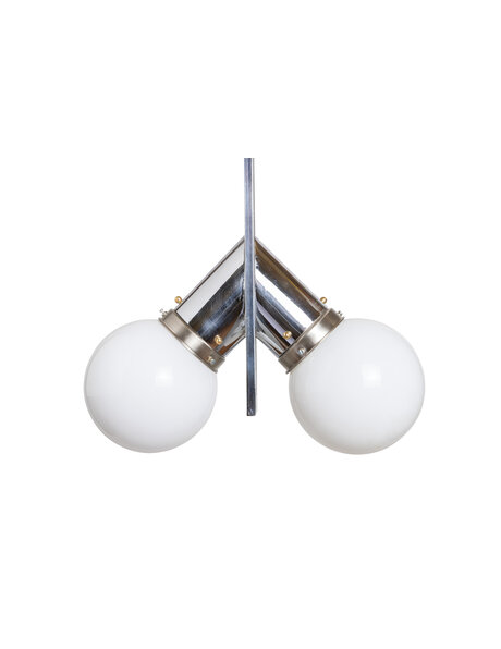 1930s pendant lamp, white glass and chrome