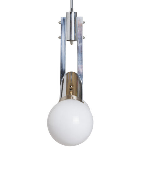 1930s pendant lamp, white glass and chrome