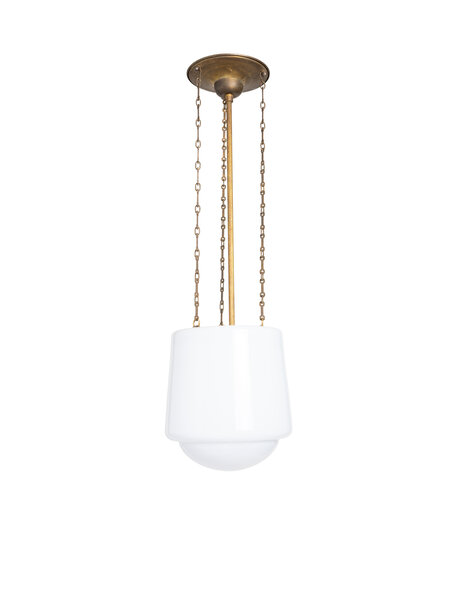 Design hanglamp, ketting met wit glazen kap
