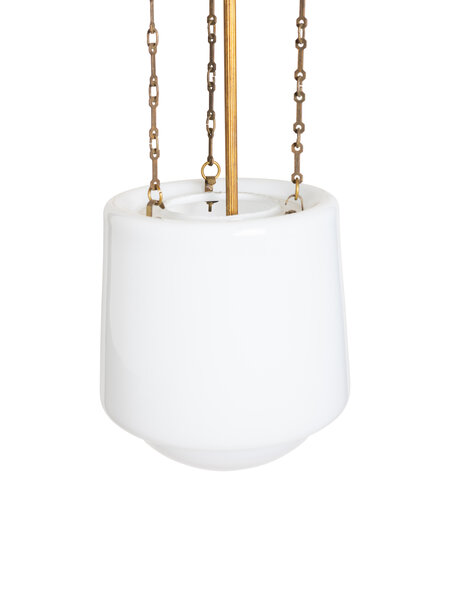 Design hanglamp, ketting met wit glazen kap
