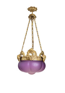 Klassieke Hanglamp, Konings Kroon, Paars Glazen Schaal