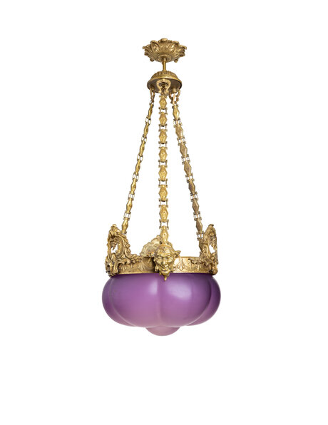 Antieke hanglamp, paars glas