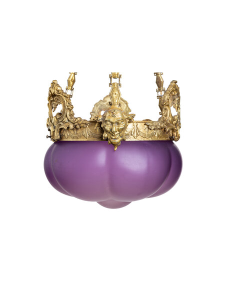 Antieke hanglamp, paars glas