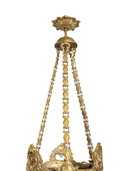 Antieke hanglamp, paars glas