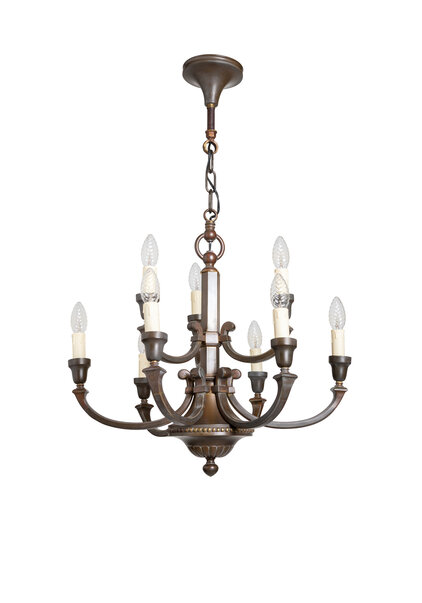 Burnished Chandelier, Nine Candles, 1940s