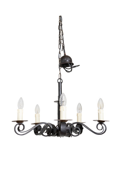 Black Wrought Iron Chandelier, 5 Arms