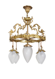 Brocante Hanglamp, Messing met Glazen Puntjes