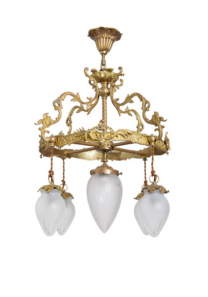 Brocante Hanglamp, Messing met Glazen Puntjes